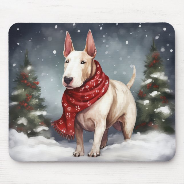 Bull Terrier Dog in Snow Christmas  Mouse Pad (Front)