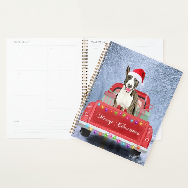 Bull Terrier Dog in Snow sitting in Christmas  Planner (Display)