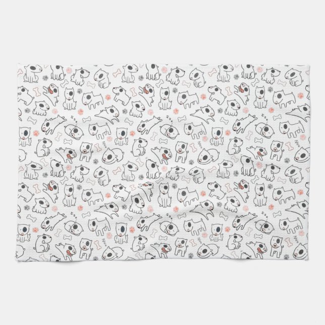 Bull Terrier Dog Lover Seamless Pattern Kitchen Towel (Horizontal)