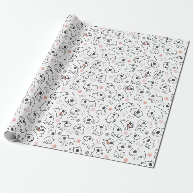 Bull Terrier Dog Lover Seamless Pattern Wrapping Paper (Unrolled)