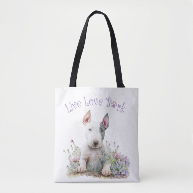 Bull Terrier Dog Mom Floral Tote Bag (Front)