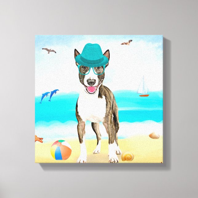 Bull Terrier Dog on Beach Canvas Print (Front)