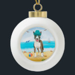 Bull Terrier Dog on Beach  Ceramic Ball Christmas Ornament<br><div class="desc">A Bull Terrier dog sitting on beach is a perfect gift idea for someone who love this dog breed.</div>