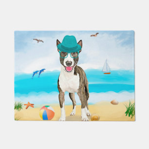 Bull Terrier Dog on Beach Doormat