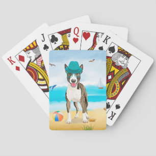 Bull Terrier Dog on Beach Playing Cards