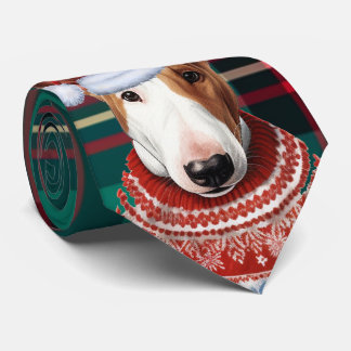 Bull Terrier Dog Red and Green Plaid Christmas Tie