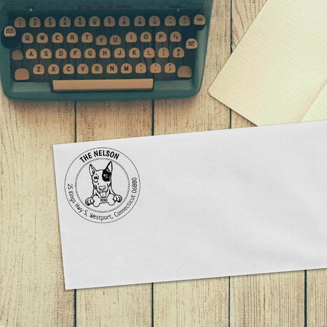 Bull Terrier Dog Return Address Family  Rubber Stamp (Creator Uploaded)