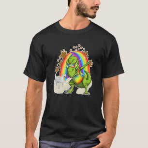Bull Terrier Dog Rides Rainbow Clouds Next To Danc T-Shirt