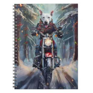 Bull Terrier Dog Riding Motorcycle Christmas Notebook