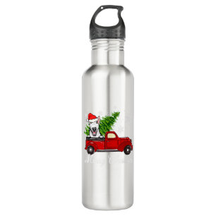 Bull Terrier Dog Riding Red Truck Christmas Decor  710 Ml Water Bottle