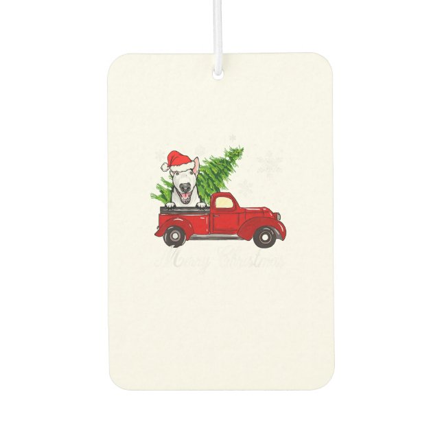 Bull Terrier Dog Riding Red Truck Christmas Decor  Air Freshener (Front)