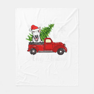 Bull Terrier Dog Riding Red Truck Christmas Decor Fleece Blanket