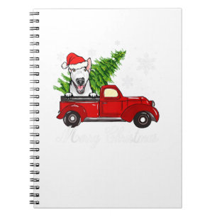 Bull Terrier Dog Riding Red Truck Christmas Decor  Notebook