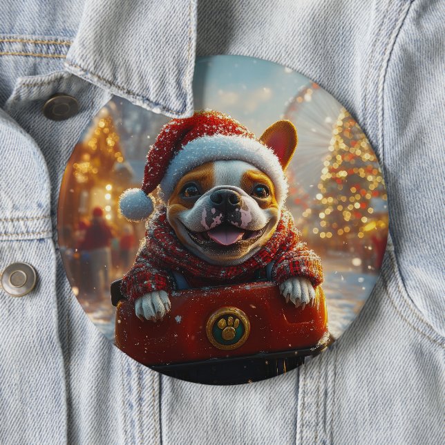 Bull Terrier Dog Roller Coaster Christmas 6 Inch Round Button (In Situ)