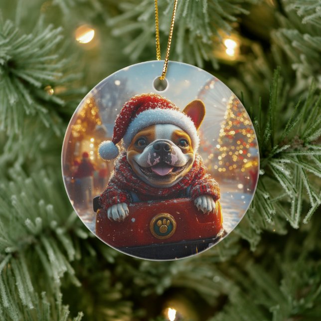 Bull Terrier Dog Roller Coaster Christmas Ceramic Ornament (Tree)