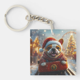 Bull Terrier Dog Roller Coaster Christmas Keychain