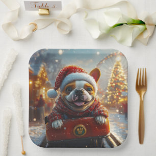 Bull Terrier Dog Roller Coaster Christmas Paper Plate