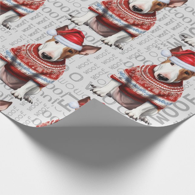 Bull Terrier dog Santa Christmas for Dog Lovers Wrapping Paper (Corner)