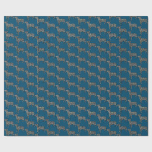 Bull Terrier Dog Silhouette Y&B Grid Blue Wrapping Paper