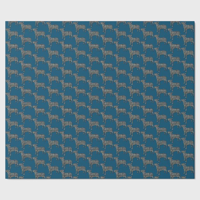 Bull Terrier Dog Silhouette Y&B Grid Blue Wrapping Paper (Seam)