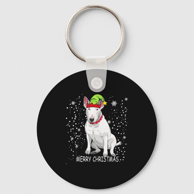 Bull Terrier Dog Tree Christmas Sweater Xmas Dogs  Keychain (Front)