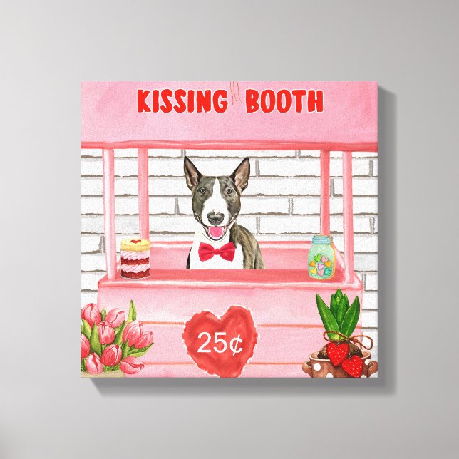 Bull Terrier Dog Valentine's Day Kissing Booth Canvas Print (Front)