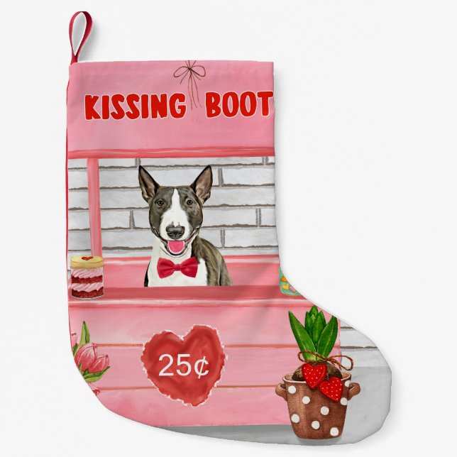 Bull Terrier Dog Valentine's Day Kissing Booth Small Christmas Stocking (Front)