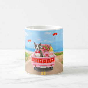 Bull Terrier Dog Valentine's Day Truck Hearts Coffee Mug
