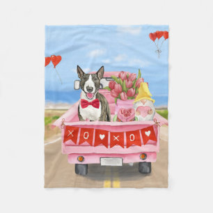 Bull Terrier Dog Valentine's Day Truck Hearts  Fleece Blanket