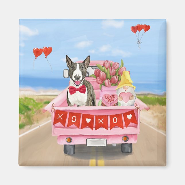 Bull Terrier Dog Valentine's Day Truck Hearts Magnet (Front)