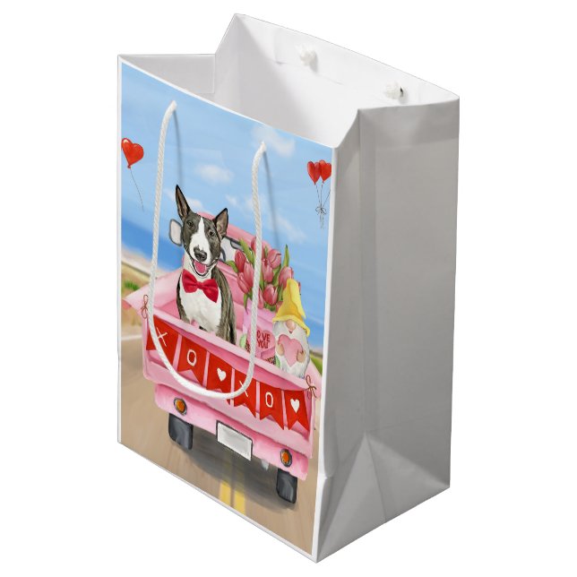 Bull Terrier Dog Valentine's Day Truck Hearts Medium Gift Bag (Front Angled)