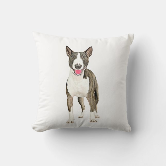 Bull Terrier Dog Water Colour Art Painting Throw Pillow (Front)