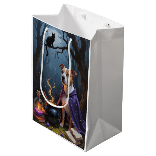 Bull Terrier Dog Whimsical Halloween Painting Medium Gift Bag (Front Angled)