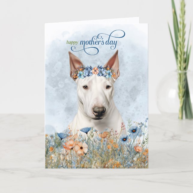 Bull Terrier Dog Wildflowers Mother's Day Holiday Card (Front)