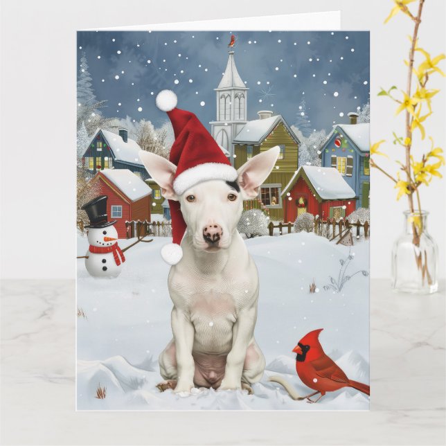 Bull Terrier Dog Winter Wonderland Christmas Joy Card (Yellow Flower)
