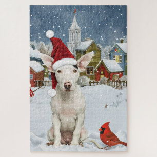 Bull Terrier Dog Winter Wonderland Christmas Joy Jigsaw Puzzle