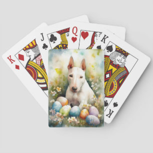 Bull Terrier Dog with Easter Eggs Holiday Playing Cards