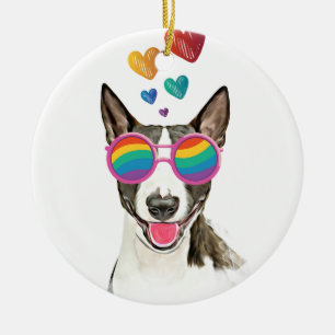 Bull Terrier Dog with Hearts Valentine's Day Ceramic Ornament