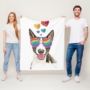 Bull Terrier Dog with Hearts Valentine's Day Fleece Blanket