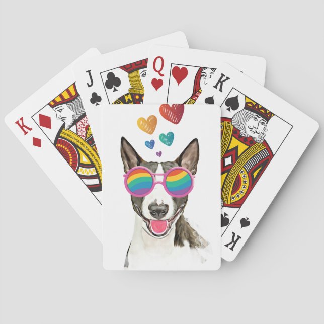 Bull Terrier Dog with Hearts Valentine's Day  Playing Cards (Back)