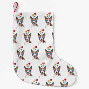 Bull Terrier Dog with Hearts Valentine's Day  Small Christmas Stocking