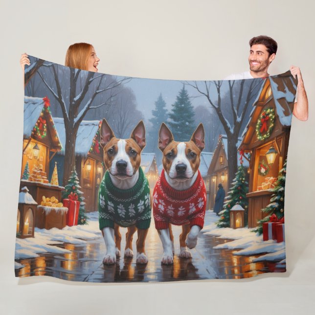 Bull Terrier Dogs Christmas Snow Holiday Fleece Blanket (In Situ)