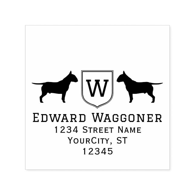 Bull Terrier Dogs Initial Crest with Name Address Self-inking Stamp (Design)