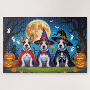 Bull Terrier Dogs Pumpkin Halloween Funny Jigsaw Puzzle