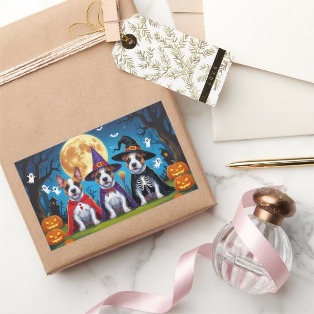 Bull Terrier Dogs Pumpkin Halloween Funny Sticker (Gifting)