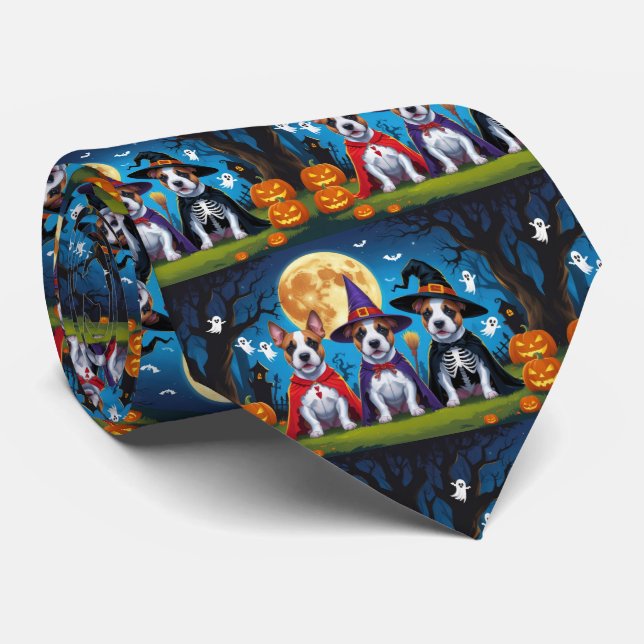 Bull Terrier Dogs Pumpkin Halloween Funny Tie (Rolled)