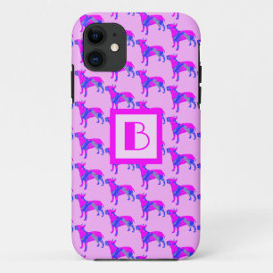 Bull Terrier English Dog Pink Blue Silhouette Mono iPhone 11 Case
