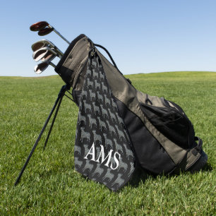 Bull Terrier English Dog Silhouette Y&B Grid Black Golf Towel