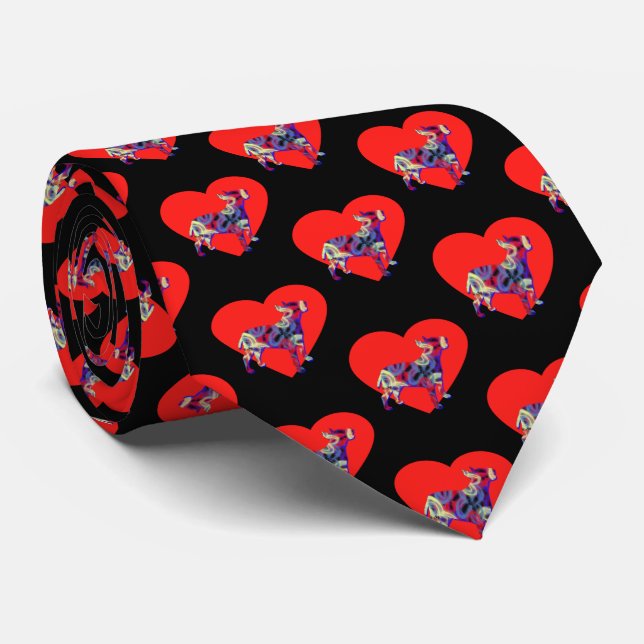 Bull Terrier English Dog Valentines Day Red Heart Tie (Rolled)