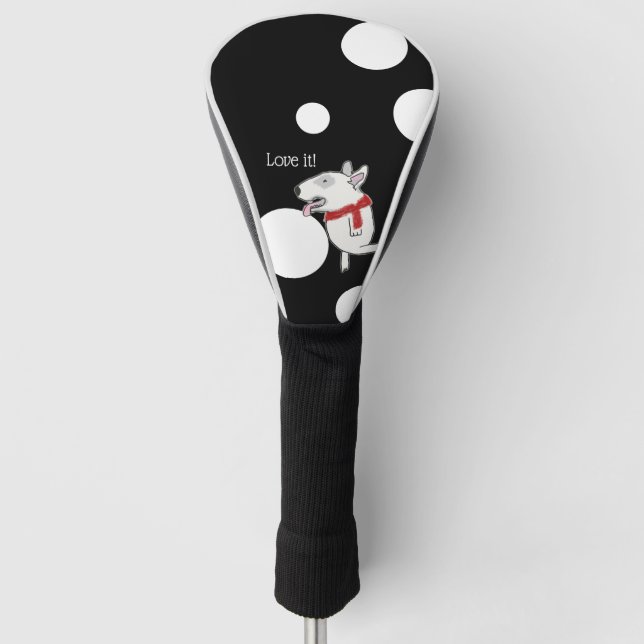 Bull Terrier enjoying a golf ball Golf Head Cover (Front)